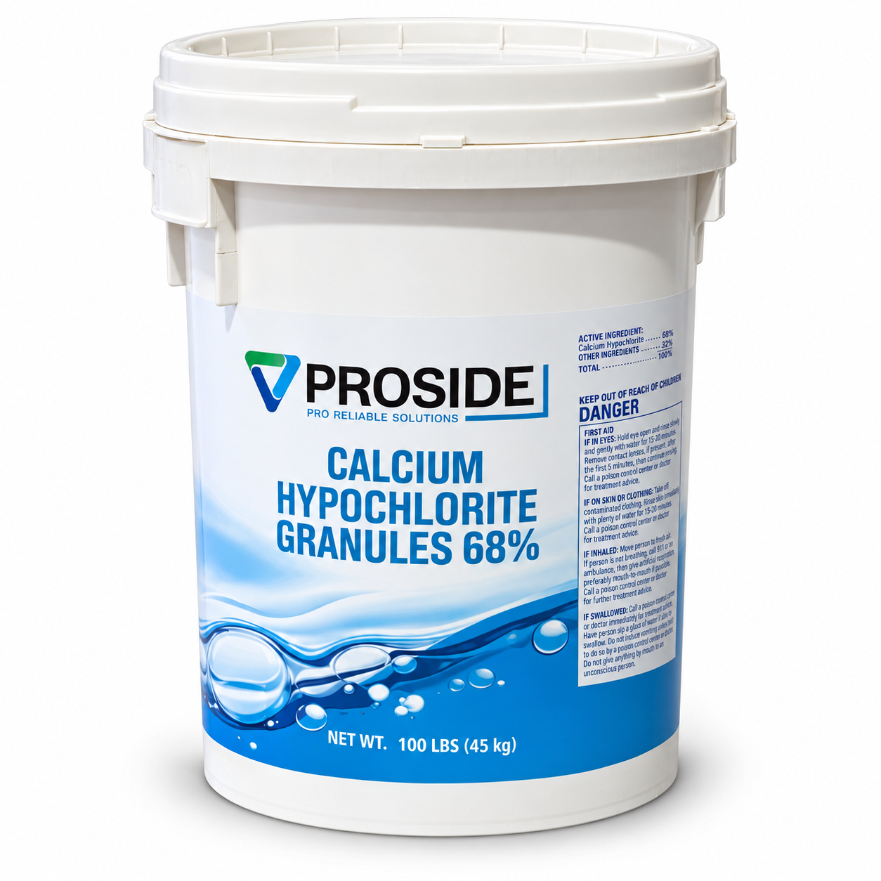 ProSide Cal Hypo 68% 100 lb pail packaging illustration