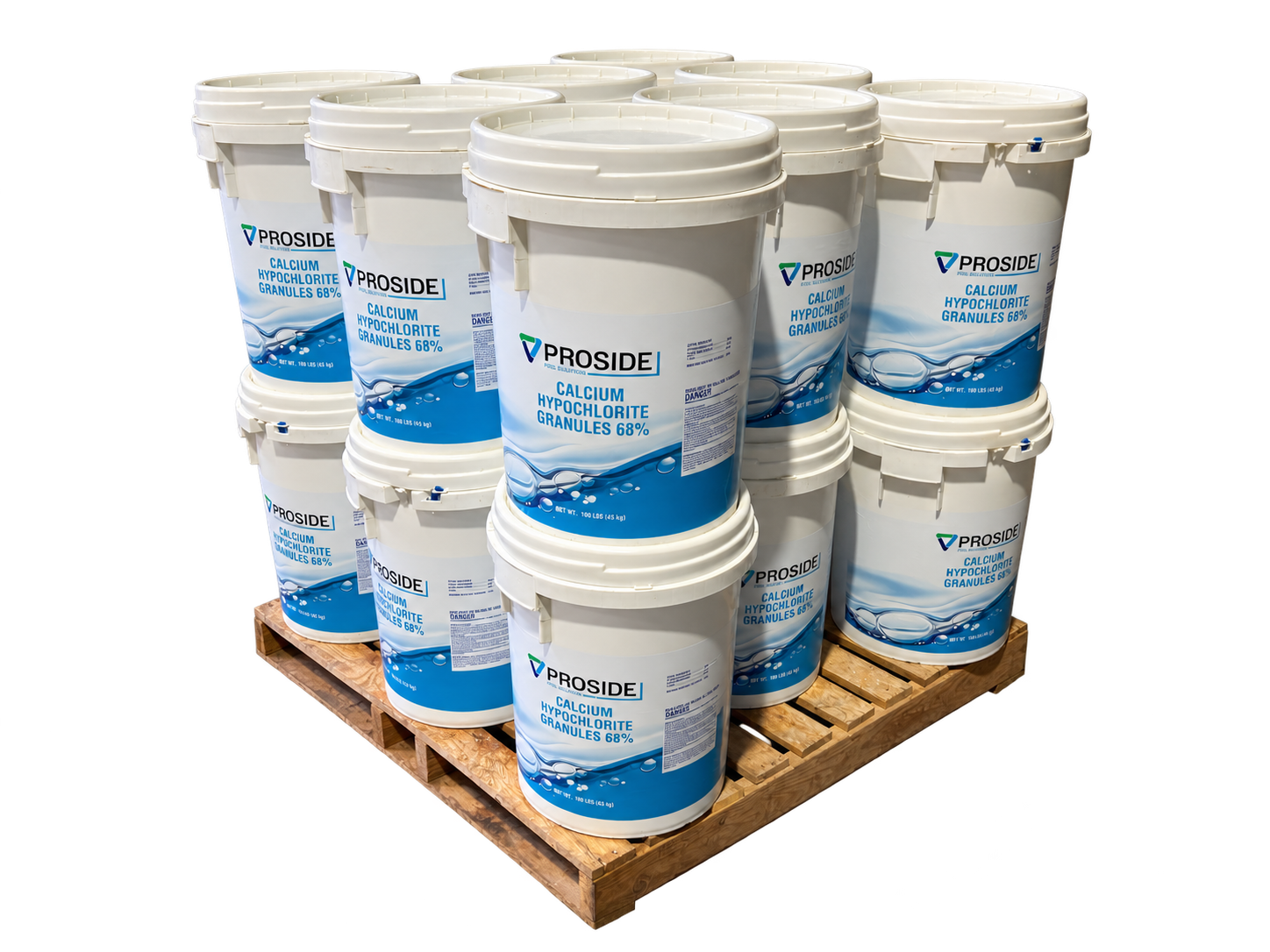 ProSide Cal Hypo 68% 100 lb pail pallet packaging illustration
