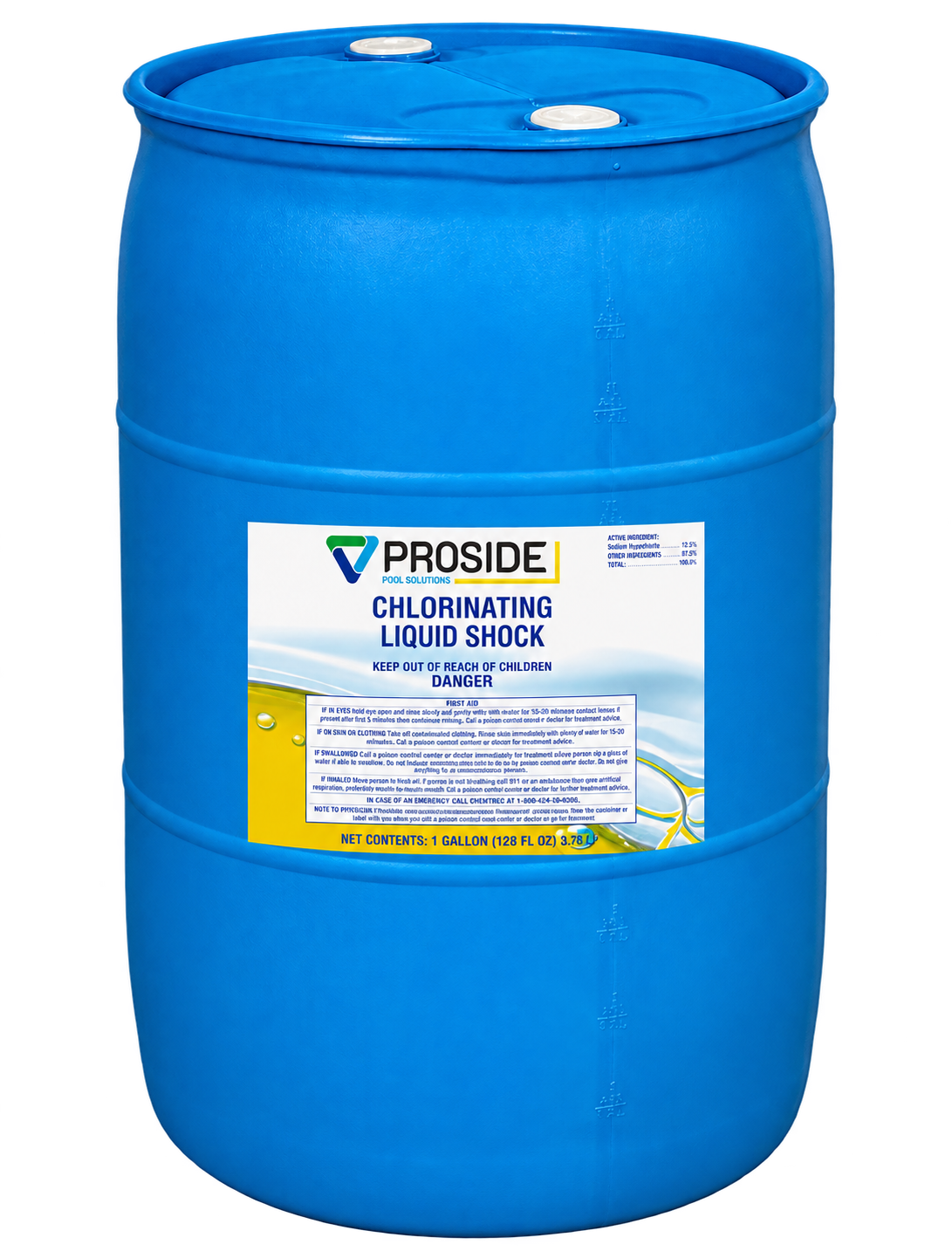 ProSide Chlorinating Liquid 12.5% 55-gallon drum packaging illustration