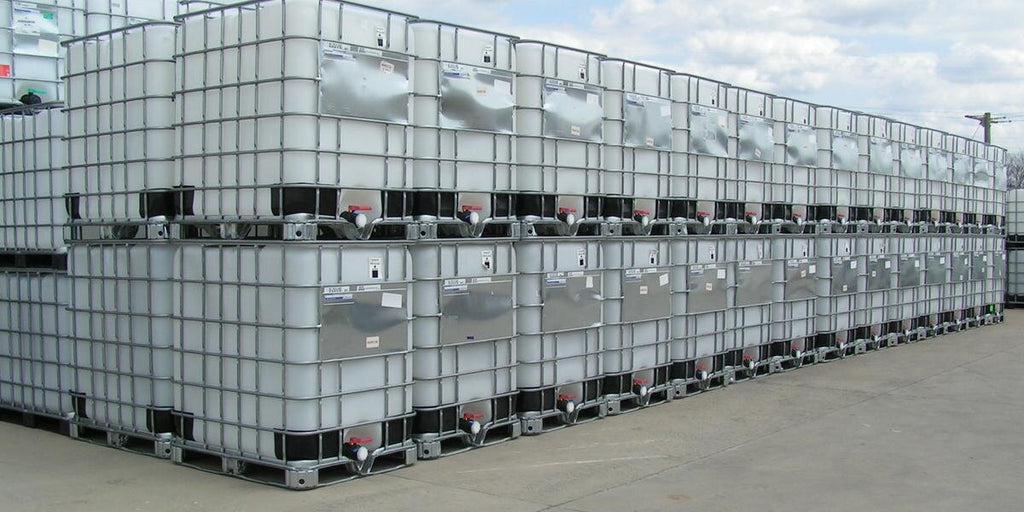Rows of commercial IBC totes